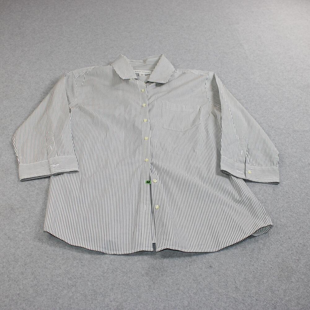 Banana Republic Shirt Women 10 White Stripe Button Bac 3/4 Sleeve Stretch Career
